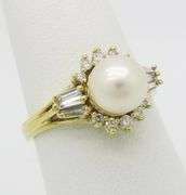 18k Gold Pearl & Diamond Halo Ring