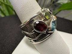 Sterling Silver Garnet, Peridot, Blue Topaz, Citrine, Amethyst Gemstone Ring Size 10
