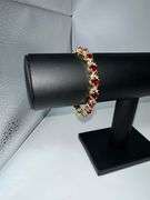 Beautiful 14 Kt Yellow Gold Plated Lab Simulated 16.5 Cttw Red Ruby Diamond Tennis Bracelet