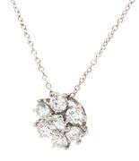 18kt  White gold 1.40ctw 7 stone diamond cluster pendant on chain