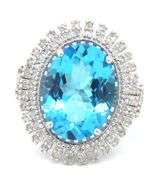 Gorgeous 8.00CTS Oval Faceted Blue Topaz & Diamond in 14KT White Gold Over Sterling Silver