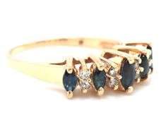 14kt Yellow gold marquise sapphire and diamond 5 stone ring