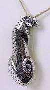 Large Sterling Leopard Pendant/Pin & Chain