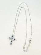 925 Sterling Silver Blue Sapphire Color And Rhinestone Cross Pendant And Chain Necklace