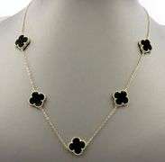 925 Sterling silver 5 clover black onyx link necklace