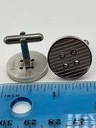 925 Sterling Silver Round Button Style Striped Pattern Cufflimks