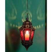 Hanging Lantern with Purple Glass Panels