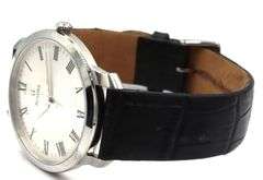 Bulova classic 3-hands quartz Roman dial on black leather strap watch