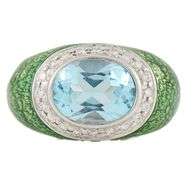 Hidalgo Blue Topaz Green Enamel and 0.35ctw Diamond Frame Ring in 18K