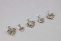 .925 Sterling Silver Filigree Heart Charm Set Lot of 5 Charms/Pendants