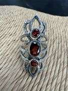 Sterling Silver 925 Garnet Natural Gemstone Cocktail Ring Size 7