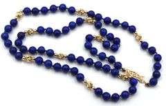Lapis and gold beads station necklace