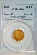 Great near Gem BU 1928 $2.50 Indian Gold Piece. PCGS MS64