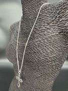 Elongated Heart Ornate Filigree Swirl Cross Pendant .925 Sterling Silver Charm