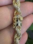 14k Gold Plated 925 Sterling Silver Clear CZ Encrusted Rope Chain 7.3mm New 9"