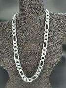 Men's 13.5mm .925 Sterling Silver Heavy Pave Figaro Chain Cuban Link Italy Necklace 24"