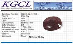 Magnificent Certified Museum Size 2300 Ct Natural Red Ruby Solitaire