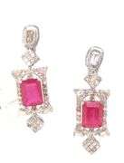 Darling 4.90CTW Emerald-Cut Rubies & Diamond earrings in 14K White Gold Over Sterling Silver