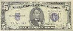 $5 Uncirculated 1934 D Silver Certificate.
