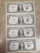 3 Lots Of 4 (12 Notes Total) Consecutive Silver Certificates, UNC
