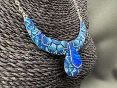 Original Handmade Mosaico Necklace & Earring Set 925 Sterling Silver Mexico Artistic Jewelry