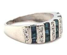 14kt White gold channel set square sapphire and diamond ring