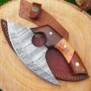 Handmade Damascus Ulu Curved Blade Wood Handle