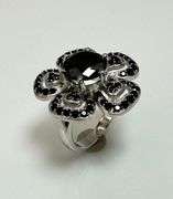 Lovely 14 Kt White Gold Plate 7 Ct Black Diamond Moissanite Flower Ring