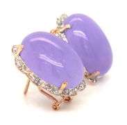 14kt Yellow gold oval Lavender Jade and diamond earrings