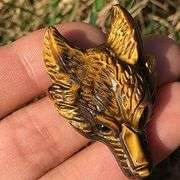Natural Tiger’s Eye Wolf Skull Carving