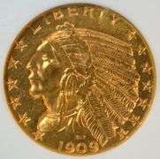 Very Choice BU 1909-D $5 Indian Gold Piece. NGC MS62 CAC Sticker