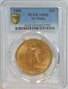 Solid Gem BU 1908 No Motto St. Gaudens $20 Gold Piece. PCGS MS65