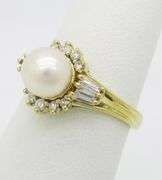 18k Gold Pearl & Diamond Halo Ring