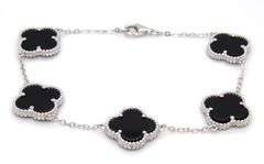 925 Sterling silver 5 clover black onyx link bracelet