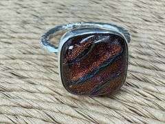 Sterling Silver 925 One of a Kind Dichroic Glass Ring Size 8.5