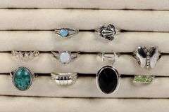 Sterling Silver Curated Ring Assortment Various Sizes & Styles (10 Ring Lot)