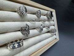 Sterling Silver Curated Ring Assortment Various Sizes & Styles (10 Ring Lot)