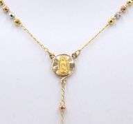 14kt Tri color gold beaded diamond cut Rosary necklace