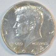 Choice BU Scarce 1964 Silver Kennedy Half Dollar with Major Double Clip