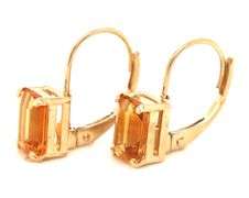 14kt Yellow gold emerald cut citrine lever back earrings