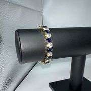 18 Kt Gold Plated Huge 32.5 Ctw Lab Simulated Diamond and Midnight Blue Sapphire Tennis Bracelet