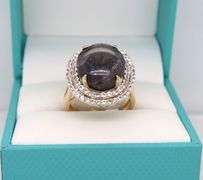 Captivating Massive 14.25CTS Oval Cabochon-Cut Star Ruby & 1.25CTW White Sapphire Ring in 14K Gold O