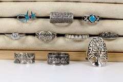 Sterling Silver .925 Curated Lot of 10 Rings Various Sizes & Styles