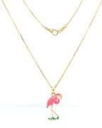 14kt Yellow gold Enameled Flamingo pendant on chain