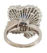 2.21ct Emerald Cut Sapphire and 3.20ctw Baguette Diamond Statement Ring in Platinum