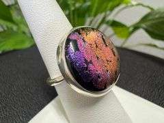 Sterling Silver 925 One of a Kind Dichroic Glass Ring Size 6.5