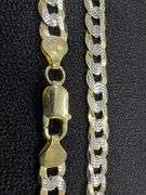 Gold Plated Sterling Silver 925 Pave 2-Tone 7.6mm Curb Chain Link Italy Necklace 24" inch