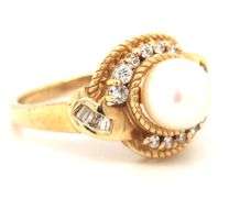 Feminine 14K YG Pearl and Diamond Ring