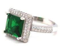 925 Sterling silver green princess cut and round brilliant cut white cubic zirconia ring