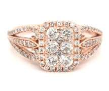 10kt Rose gold 1ctw diamond halo cluster square ring